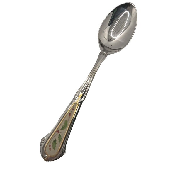 Lenox Holiday Holly & Berry Place Spoon Stainless 18/10 Flatware Vietnam NOS VTG - Picture 1 of 6